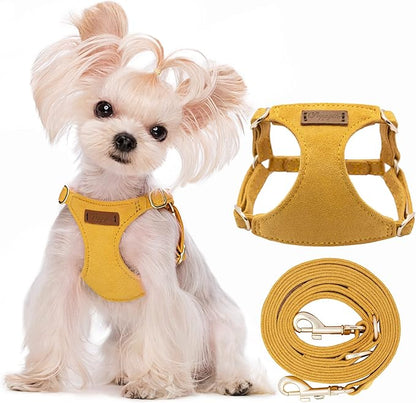 Puppytie No Pull XXS Puppy Harness with Multifunction Dog Leash,Soft Adjustable No Choke Escape Proof Pet Harness Vest,Yellow,XXS Puppytie