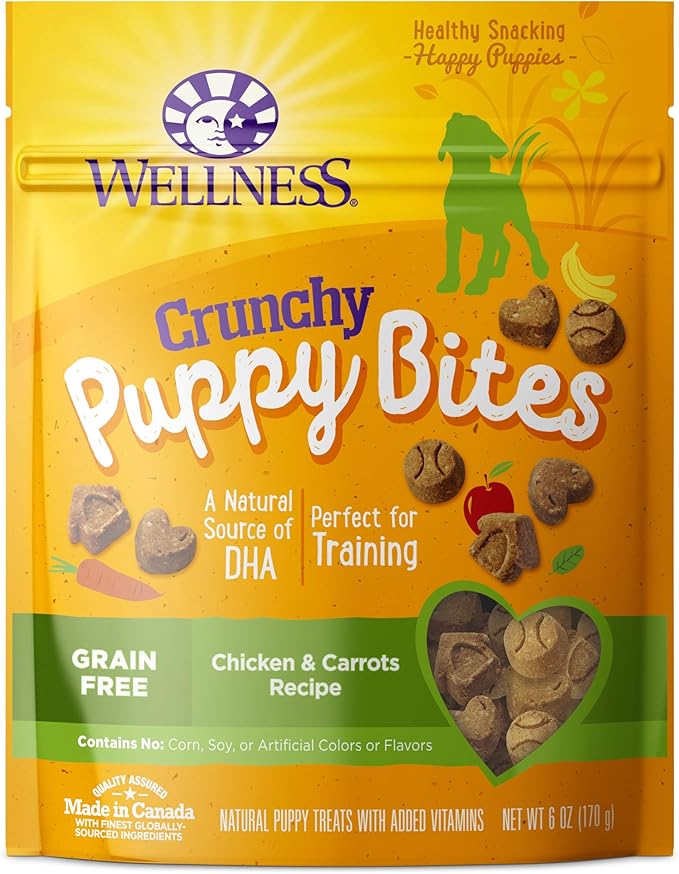 Wellness Crunchy Puppy Bites Natural Grain-Free Treats for Training, Dog Treats with Real Meat and DHA, No Artificial Flavors (Crunchy Chicken & Carrots, 6-Ounce Bag) - PAWPICO
