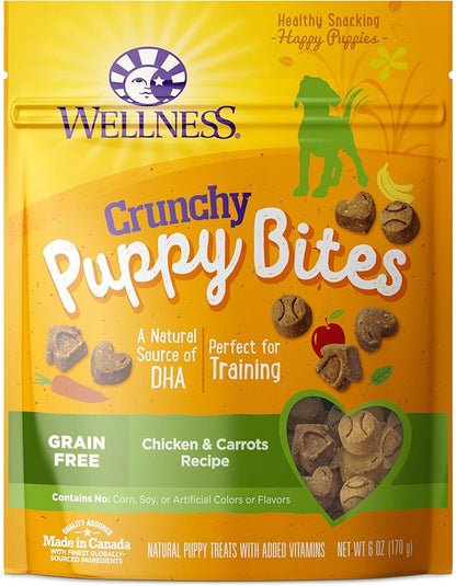 Wellness Crunchy Puppy Bites Natural Grain-Free Treats for Training, Dog Treats with Real Meat and DHA, No Artificial Flavors (Crunchy Chicken & Carrots, 6-Ounce Bag) - PAWPICO