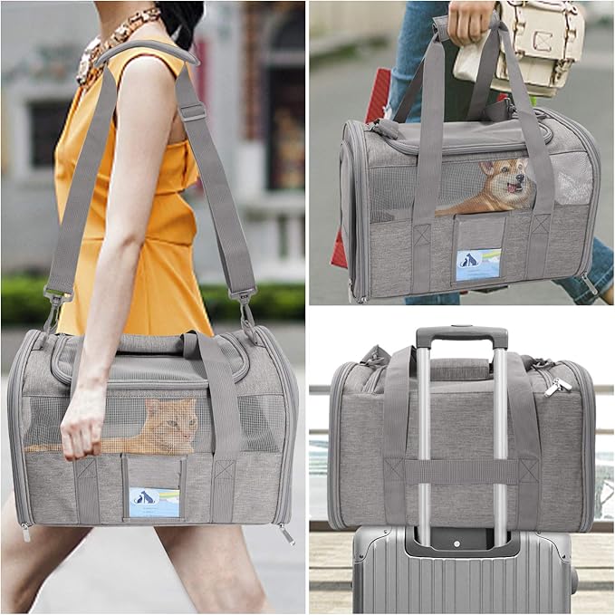 Refrze Cat Carrier for Large Cats 20 lbs, Medium Cats Under 25 lbs, Dog Carriers for Small Dogs, Soft Travel Pet Carrier for 2 Cats Small Dogs, Grey - PAWPICO
