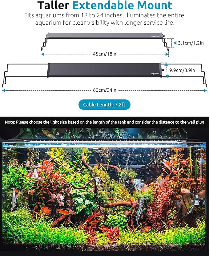 Aquarium Plant Light, 24/7 Programmable, Power-Off Memory, 7-Row LED 18-24in SEAOURA Full Spectrum Fish Tank Lights, 8 Colors, 20 Brightness Dimmable, Day & Night Cycle, Adjustable Bracket SEAOURA