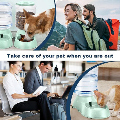 2 Pack Automatic Cat Feeder and Water Dispenser in Set Gravity Food Feeder and Waterer Pet Food Bowl for Small Medium Dog Pets Puppy Kitten Big Capacity 1 Gallon x 2 (2 Pack Green) - PAWPICO