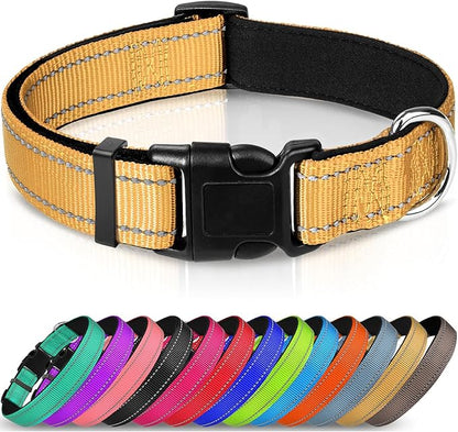 Joytale Reflective Dog Collar,Soft Neoprene Padded Breathable Nylon Pet Collar Adjustable for Small Dogs,Khaki,S - PAWPICO