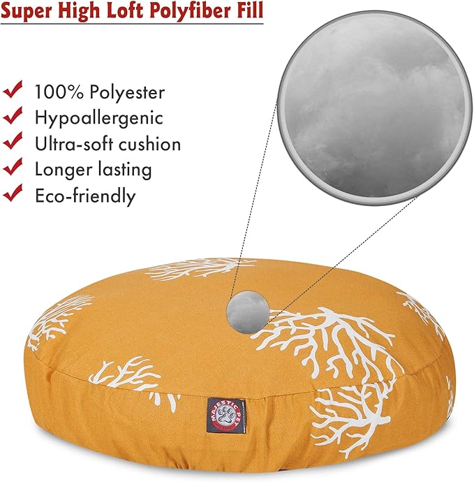 Yellow Coral Medium Round Indoor Outdoor Pet Dog Bed With Removable Washable Cover By Majestic Pet Products - PAWPICO