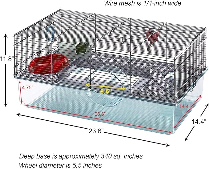 Ferplast Favola Hamster Cage Includes Free Water Bottle, Exercise Wheel, Food Dish & Hamster Hide-Out Large Hamster Cage Measures 23.6L x 14.4W x 11.8H-Inches Ferplast