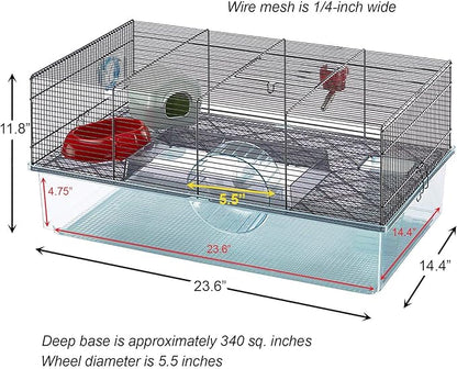 Ferplast Favola Hamster Cage Includes Free Water Bottle, Exercise Wheel, Food Dish & Hamster Hide-Out Large Hamster Cage Measures 23.6L x 14.4W x 11.8H-Inches Ferplast