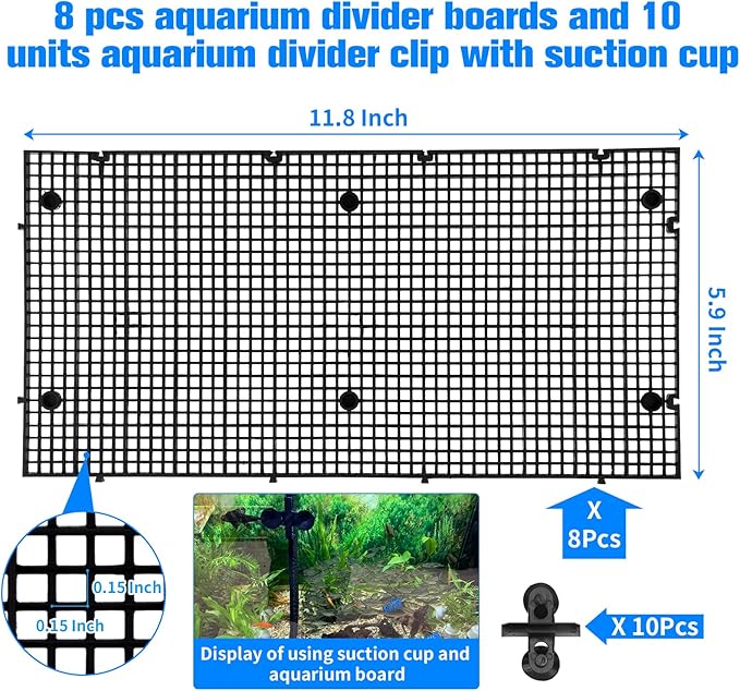8pcs Fish Tank Divider with 10 pcs Suction Cups DIY Adjustable Aquarium Divider Filter Bottom Fish Tank Isolation Board Egg Crate Weramics