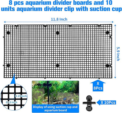 8pcs Fish Tank Divider with 10 pcs Suction Cups DIY Adjustable Aquarium Divider Filter Bottom Fish Tank Isolation Board Egg Crate Weramics