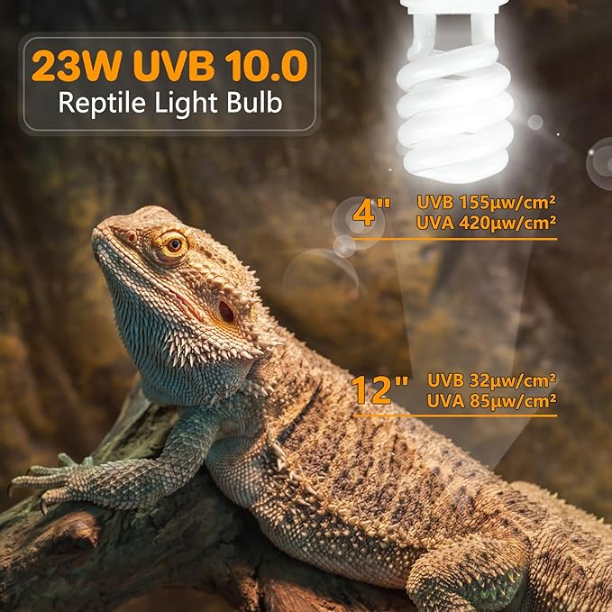 LUCKY HERP UVA UVB Reptile Light 10.0, Desert UVB 150 Compact Fluorescent Lamp, UVB Light for Reptiles 23W, UVA UVB Reptile Light Bulb, UVB Bulb for Reptiles Bearded Dragons Lizards Tortoises Snakes LUCKYHERP