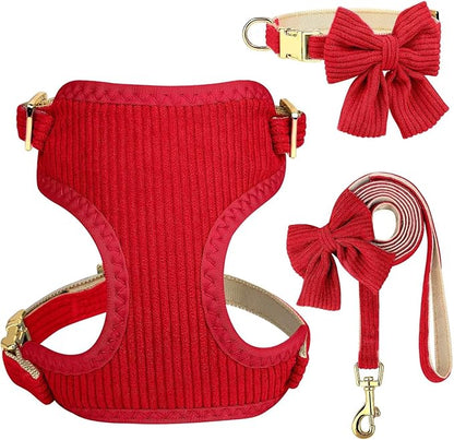 Didog Cute Small Dog Harness Collar & Leash Set, Adjustable Dog Collars and Leashes with Bowtie, Breathable Soft Mesh Padded Dog Vest for Puppies Small Dogs Walking, Red, M Didog