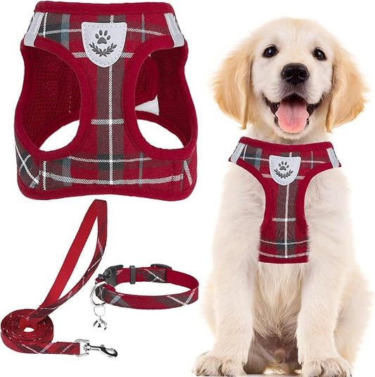 PUPTECK Adjustable Dog Harness Collar and Leash Set Step in No Pull Pet Harness for Small Medium Dogs Puppy and Cats Outdoor Walking Running, Soft Mesh Padded Reflective Vest Harnesses, Red XL PUPTECK