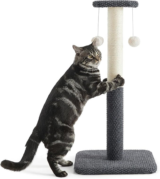 Lesure 29" Tall Cat Scratching Post - Premium Sisal Rope Highly Resistant Carpet Scratching Posts for Indoor Cats Adults, Sturdy Large Cat Scratch Pole with Hanging Ball, Grey(29 inch) - PAWPICO