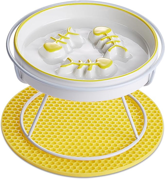 Ceramic Cat Slow Feeder,Cat Bowl for Indor Cat,Elevated Cat and Dog Slow Feeder Bowl for Food and Watter,Cat Dish,Cat Plate for Dry and Wet Food Whisker Friendly,Cat Feeding &Watering Supplies - PAWPICO