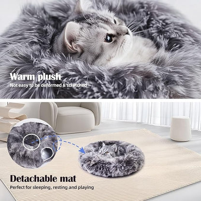 Odoland Cat Tunnels for Indoor Cats with Fluffy Plush Central Cat Couch and 20 Cat Toys, Tunnel Bed for Cats with Hanging Ball, Detachable Soft Mat and Variety Kitty Toy Set, Grey - PAWPICO