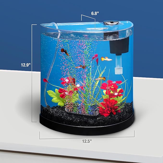 Tetra 3 Gallon Small Fish Tank, Aquarium Starter Kit, with Filter, Air pump, & Color Changing Light, Half Moon shape, for Gold Fish & Betta Tetra