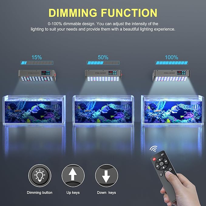 Phlizon Timer Control Dimmable 165W LED Aquarium Light with Temperature Monitor Full Spectrum Fish Tank Light for Grow Coral Reef Marine Fish Tank LPS/SPS Phlizon