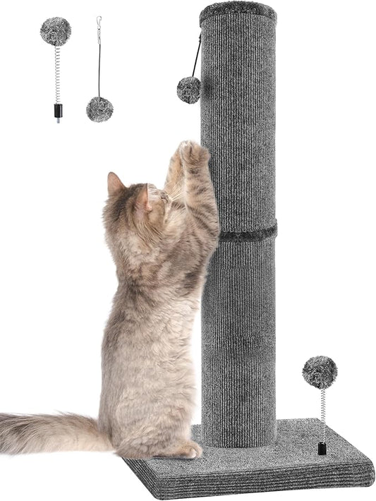 Carpet Craft Cat Scratching Post Heavy Duty for Indoor Large Cats and Adult Cats,Tall and Thicked Carpet Cat Scratcher Furniture Protector Cat Tree Tower with Interactivity Balls,Grey - PAWPICO