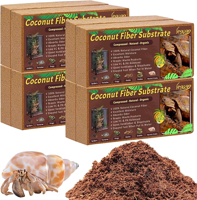 Legigo 8 Pack Compressed Coconut Fiber Substrate - 100% Organic Coconut Fiber Brick Bedding for Reptiles, Natural Coco Husk Substrate Terrarium Bedding for Snake, Hermit Crabs, Frogs, Tortoise, Gecko Legigo