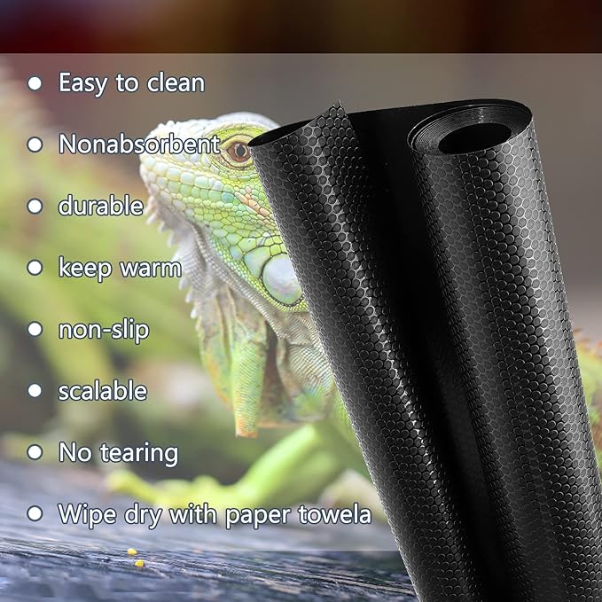Bearded Dragon Tank Accessories, Reptile Terrarium Carpet Substrate for Leopard Gecko, Lizard, Iguana, Snake, Tortoise, Non-Adhesive Reptile Habitat Bedding(Black 79inch) Vodolo