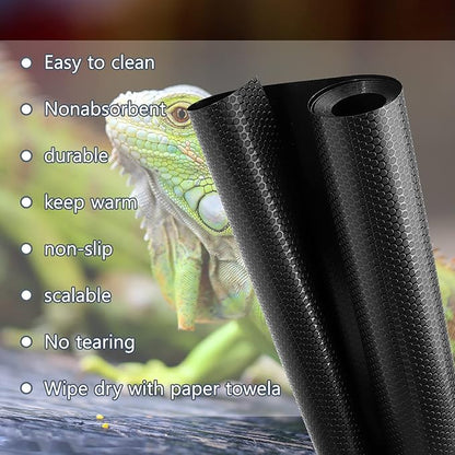 Bearded Dragon Tank Accessories, Reptile Terrarium Carpet Substrate for Leopard Gecko, Lizard, Iguana, Snake, Tortoise, Non-Adhesive Reptile Habitat Bedding(Black 79inch) Vodolo