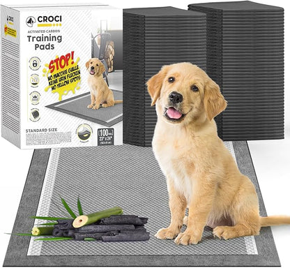 CROCI Charcoal Puppy Pads 23"x24" Standard Size, Odor-Control Carbon Dog Training Pads Absorbs Up to 4 Cups of Liquid, 6-Layer Leak-Proof & Quick Dry Pee Pads for Dogs, Disposable (100 Counts) - PAWPICO