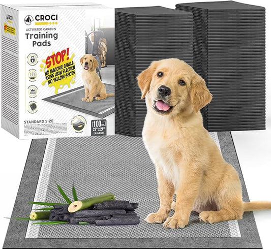 CROCI Charcoal Puppy Pads 23"x24" Standard Size, Odor-Control Carbon Dog Training Pads Absorbs Up to 4 Cups of Liquid, 6-Layer Leak-Proof & Quick Dry Pee Pads for Dogs, Disposable (100 Counts) - PAWPICO