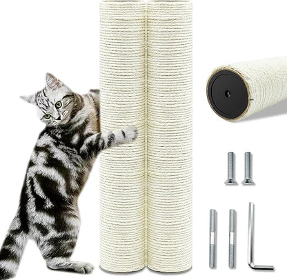 Cat Scratching Post Replacement Pole，2 PCS 15.7in Cat Tree Replacement Post，Natural Sisal Cat Tree Replacement Parts with M8 Screws，Cat Scratch Post Replacement for Refurbishment (15.7in/40cm) - PAWPICO