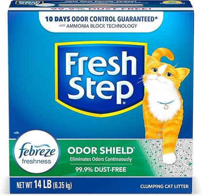 Fresh Step Odor Shield Clumping Litter With Febreze Freshness, Continuous Cat Litter Odor Eliminator, 14 lb. Box - PAWPICO