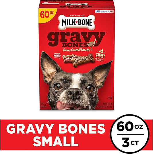 Milk-Bone Gravy Bones Dog Treats with 4 Savory Meat Flavors Coated in Gravy, 60 Ounce (Pack of 3) - PAWPICO