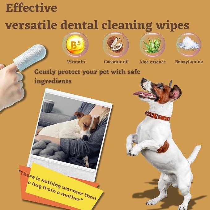 Dog Teeth Cleaning Wipes, Dog Dental Wipes, 50 PCS, Safe, Gentle with The Fragrance of Coconut Oil - Easy Oral, Eye, Ear Hygiene - Increases Loving Bonds, Brings Health & Joy to Pets. PHONGLEO