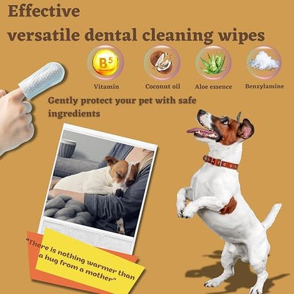 Dog Teeth Cleaning Wipes, Dog Dental Wipes, 50 PCS, Safe, Gentle with The Fragrance of Coconut Oil - Easy Oral, Eye, Ear Hygiene - Increases Loving Bonds, Brings Health & Joy to Pets. PHONGLEO
