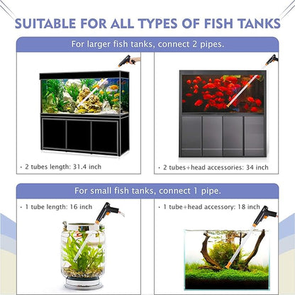 hygger Aquarium Gravel Cleaner, New Quick Water Changer with Air-Pressing Button Fish Tank Sand Cleaner Kit Aquarium Siphon Vacuum Cleaner with Water Hose Controller Clamp hygger