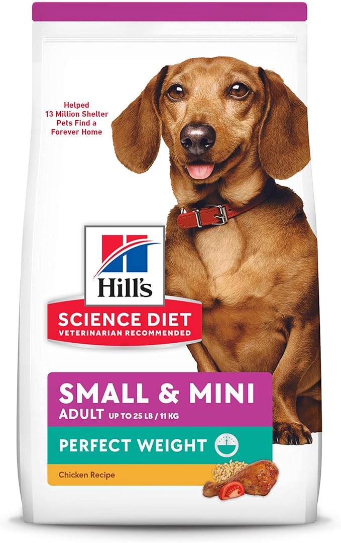 Hill's Science Diet Perfect Weight, Adult 1-6, Small & Mini Breeds Weight Management Support, Dry Dog Food, Chicken Recipe, 12.5 lb Bag - PAWPICO