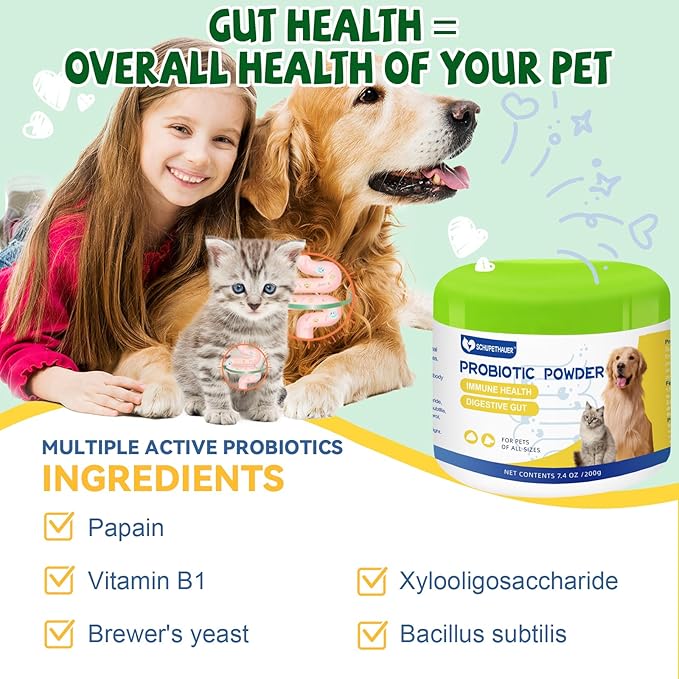 Pet Probiotics Active Peptide Powder Supplement for Dogs & Cats of All Ages with Immunoglobulin,Saccharomyces Boulardii & Bacillus Subtilis – Supports Immune & Digestive Health (200g/7.4 oz) PAWPICO