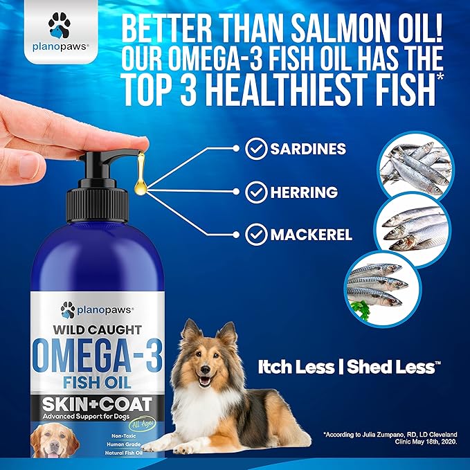 Omega 3 Fish Oil for Dogs - Better Than Salmon Oil for Dogs - Dog Fish Oil Supplement - Reduce Shedding & Itching - Supports Joints, Brain, Heart Health- Dog Skin and Coat Supplement - Fish Oil Liquid planopaws