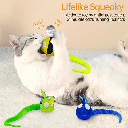 Chirping Cat Toys Hanging Cat Feather Toy - Catnip Interactive Cat Toys for Indoor Cats - Automatic Cat Toy for Cat Exercise & Kicker to Self Play (Emerald Pangpang) - PAWPICO