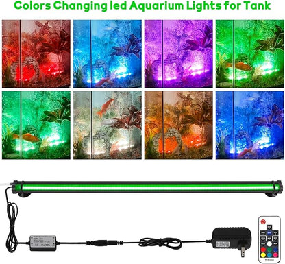 Submersible Aquarium Bubbler Light 20 Inch: Fish Tank Light with Air Bubble Hole - RGB Color Changing Brightness Adjustable IP68 Waterproof Remote Control LED Light for Large Aquarium Fish Tank SZMINILED