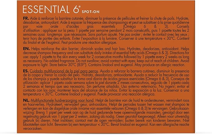 Dermoscent Essential 6 spot-on - Dog Skin Care for Dandruff & Allergy Relief with Vitamin E Oil - Anti Itch for Dogs - Natural Ingredients for Sensitive Skin - Dogs 20-40 kg - 4 Pipettes of 2.4 ml Dermoscent