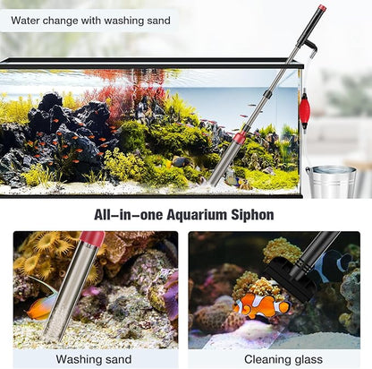 Aquarium Siphon Vacuum Cleaner: 4 in 1 Manual Fish Tank Vacuum Cleaning Tools for Water Change, Sand Cleaning and Remove Dirt, Fish Tank Cleaner Vacuum with Adjustable Length Suness