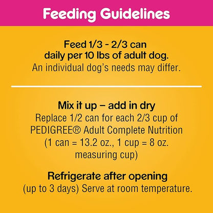 PEDIGREE CHOPPED GROUND DINNER Adult Canned Soft Wet Dog Food with Beef, 13.2 oz. Cans (Pack of 12) - PAWPICO