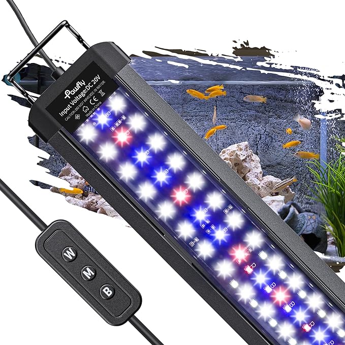 Pawfly 21W Aquarium LED Light for 30 to 36 Inch Fish Tanks Extendable Fish Tank Light with Full Spectrum Brilliant White Blue Red Lights with Daytime & Night Modes and Adjustable Brightness Pawfly