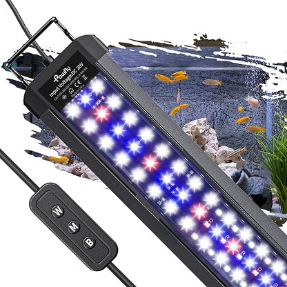Pawfly 21W Aquarium LED Light for 30 to 36 Inch Fish Tanks Extendable Fish Tank Light with Full Spectrum Brilliant White Blue Red Lights with Daytime & Night Modes and Adjustable Brightness Pawfly
