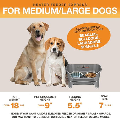 Neater Feeder - Express Model - Mess-Proof Dog Bowls (Medium/Large, Gunmetal Grey) – Made in USA – Elevated, No Spill, Non-Tip, Non-Slip, Raised Stainless Steel Food & Water Pet Bowls - PAWPICO