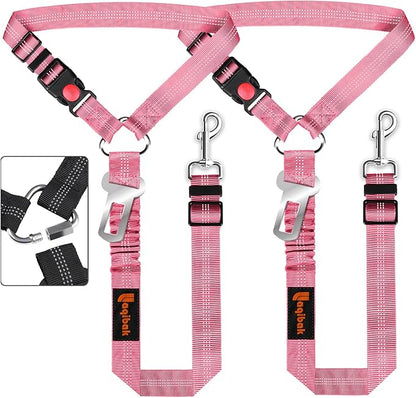 Removable Dog Seat Belt Harness for Car, 3 in 1 Pet Dog Car Seatbelt Leash, Retractable Restraint Secures to Vehicle Headrest & Adjustable Reflective Bungee Dog Seatbelt Tether, Pink laqibakProductcollection