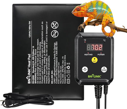 BN-LINK Durable Reptile Heating Pad 6" X 8" with Digital Thermostat Under Tank Heater Terrarium Warmer Combo Set for Turtles, Lizards, Frogs, and Other Reptiles BN-LINK
