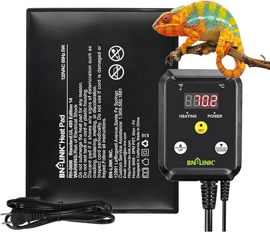 BN-LINK Durable Reptile Heating Pad 6" X 8" with Digital Thermostat Under Tank Heater Terrarium Warmer Combo Set for Turtles, Lizards, Frogs, and Other Reptiles BN-LINK