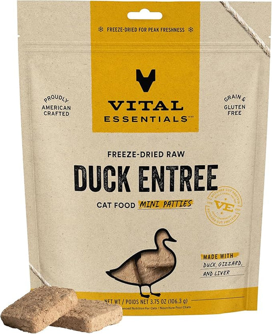 Vital Essentials Freeze Dried Raw Cat Food, Duck Mini Patties Entree, 3.75 oz VitalEssentials