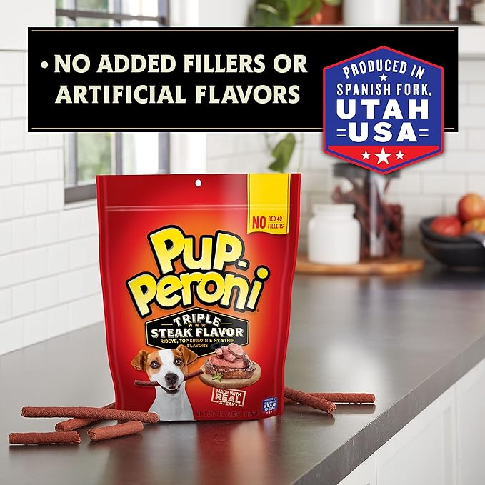 Pup-Peroni Dog Treats, Triple Steak Flavor, 22.5 Ounce, Ribeye, Top Sirloin, NY Strip Flavors - PAWPICO