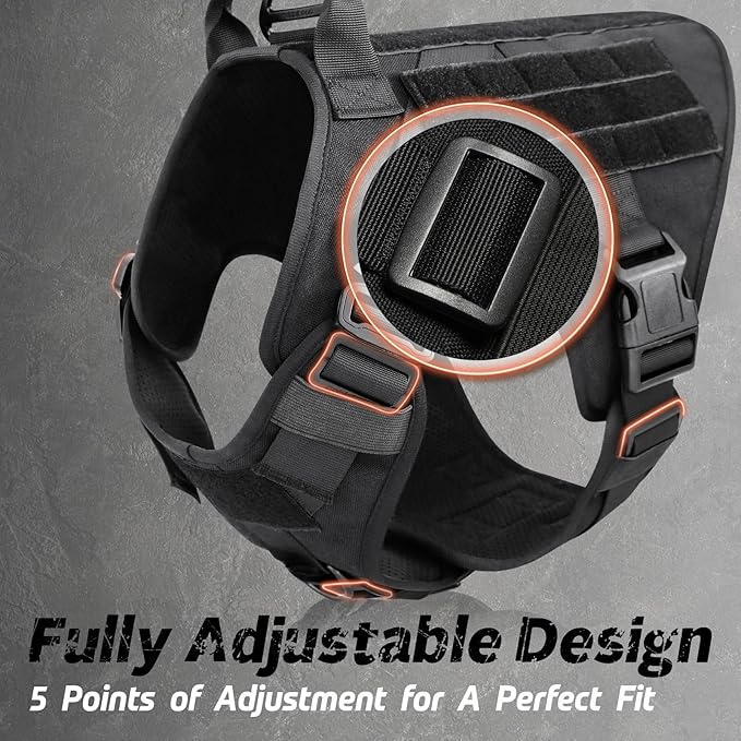 rabbitgoo Tactical Dog Harness for Large Dogs, Heavy Duty Dog Harness with Handle, No-Pull Service Dog Vest Large Breed, Adjustable Military Dog Vest Harness for Training Hunting Walking, Black, XL rabbitgoo