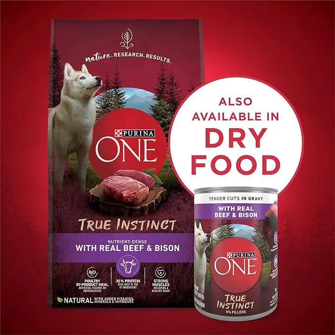 Purina ONE High Protein Wet Dog Food True Instinct Tender Cuts in Dog Food Gravy With Real Beef and Bison - (Pack of 12) 13 oz. Cans - PAWPICO